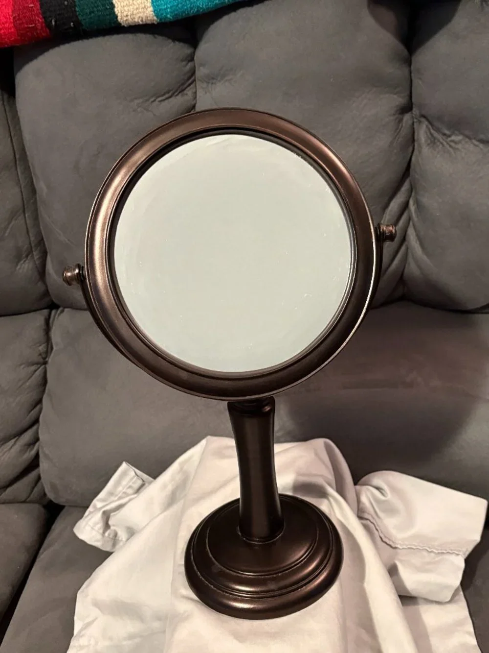 Hand Crafted 2-Sided Dual Mirror-Standing w/Pedestal Base-1 side Magnifying-VGUC